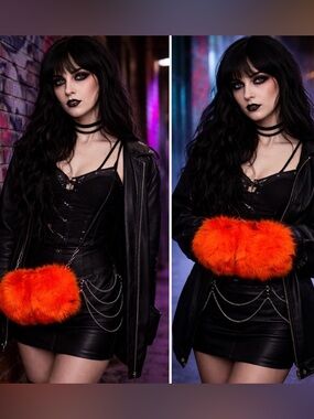 Boutique Faux Fur Vivid Orange Crossbody Hand Warmer Bag – NWOT